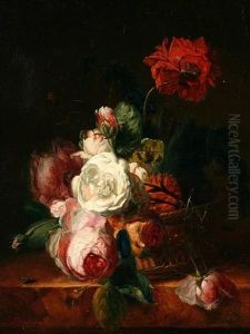 Still Life Of Flowers In A Basket Still Life Of Flowers In A Basket
