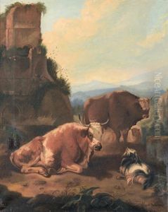 Italienische Landschaft Mit Zwei Kuhen Und Ziege Italienische Landschaft Mit Zwei Kuhen Und Ziege