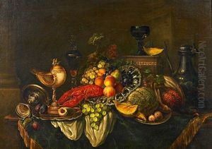 Groses Stillleben Mit Hummer Und Nautilus-pokal