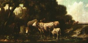 Kuhe An Einer Tranke by Louis (Ludwig) Reinhardt