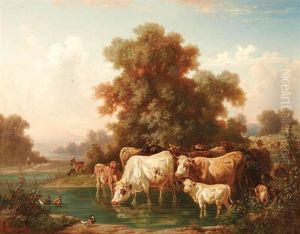 Cattle Watering by Louis (Ludwig) Reinhardt