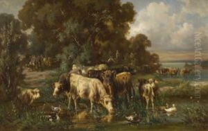 Kuhe Am Seeufer by Louis (Ludwig) Reinhardt