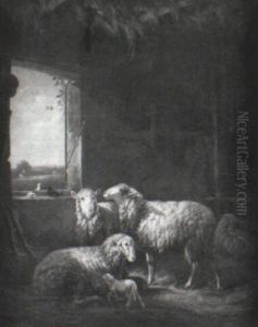 Sheep Resting In A Barn by Louis (Ludwig) Reinhardt
