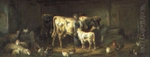 Kuhe Im Stall by Louis (Ludwig) Reinhardt