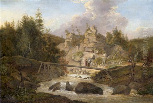 Riesengebirgslandschaft Mit Sandsteinfelsen An Einem Wildwasser - view 1