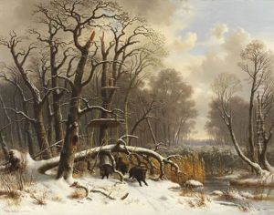 Wildschweinrotte Im Verschneiten Winterwald