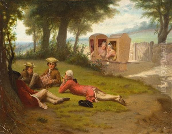 Gossip Of Ye Olden Time, Groups Of Men And Women Conversing In A Landscape - view 1