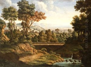 Paesaggio Con Ponte Di Pietra E Citta by Johann Christian Reinhart