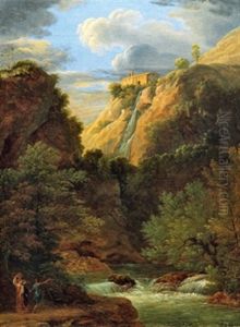 Ideale Landschaft Mit Wasserfall by Johann Christian Reinhart