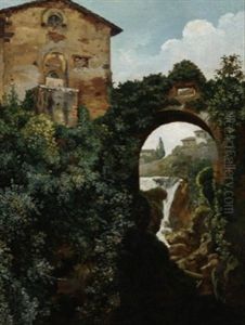 Blick Auf Die Wasserfalle Von Tivoli Bei Rom by Johann Christian Reinhart