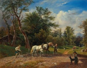 A Country Idyll With Peasants Ploughing by Franz Reinhold