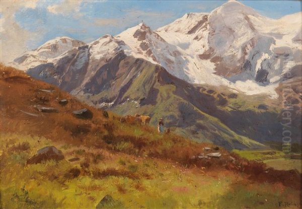 Herdswoman On The Alpine Pastures In Front Of A Snow-capped Mountain - view 1
