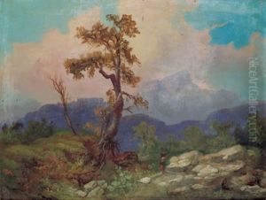 Gebirgige Landschaft Mit Einem Einzeln Stehenden Baum