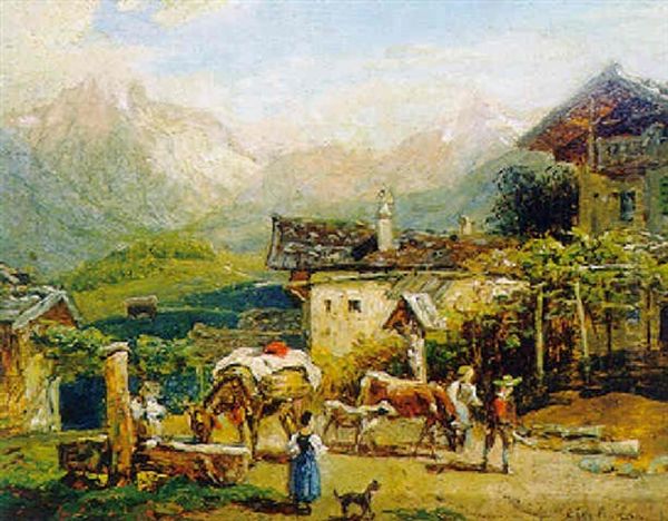 Sommertag In Tiroler Dorf Mit Gebirgshintergrund - view 1