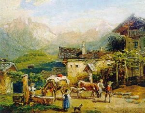 Sommertag In Tiroler Dorf Mit Gebirgshintergrund by Franz Reinhold