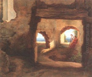 Harfenspieler In Einer Burgruine by Friedrich Philipp Reinhold