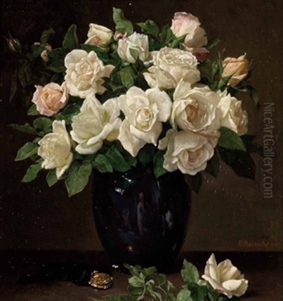 Stillleben Mit Weisen Rosen Und Blauer Vase - view 1