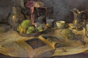 Stillleben Mit Apfeln Und Kunstband by Rene Reinicke