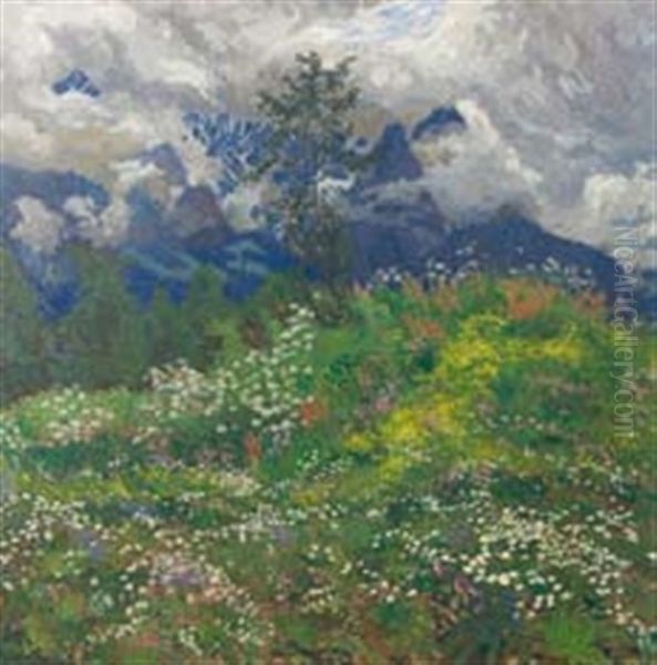 Alpine Landscape With Wild Flowers - view 1
