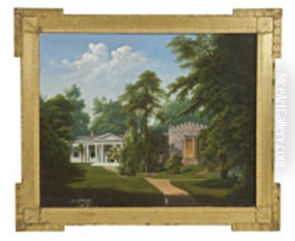 A Classical Villa In A Wooded Landscape With A Gothic Out-house - view 1