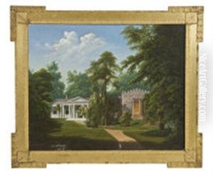 A Classical Villa In A Wooded Landscape With A Gothic Out-house A Classical Villa In A Wooded Landscape With A Gothic Out-house