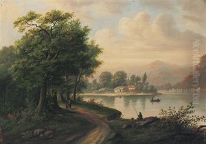 Flusslandschaft Mit Gebirgigem Hintergrund Flusslandschaft Mit Gebirgigem Hintergrund