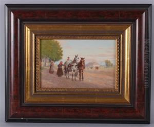 Bauernfamilie Mit Pferdefuhrwerk by Hermann Reisz