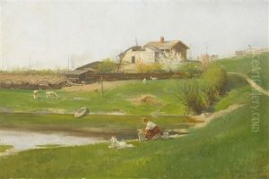 Bauernhof Mit Wascherin Am Strand Bauernhof Mit Wascherin Am Strand
