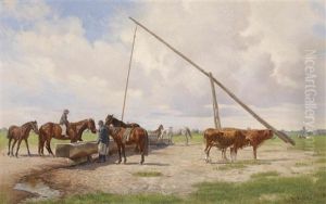 Motiv Aus Der Puszta Mit Pferden by Hermann Reisz