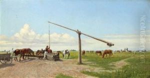 Pferdegespann Auf Der Puszta by Hermann Reisz