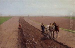 Feldarbeit Vor Weiter Landschaft