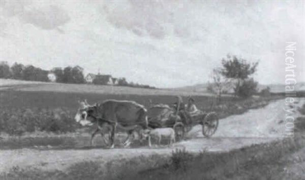 Bauerin Und Kind Mit Ochsenfuhrwerk - view 1