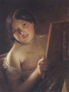 Madchen Sich Im Spiegel Betrachtend by Johann Baptist Reiter