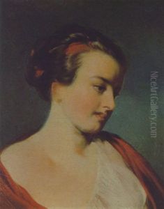 Portrait Einer Jungen Frau Mit Rotem Haarband by Johann Baptist Reiter