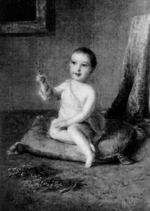 Portrat Eines Kleinkindes Mit Vergismeinnicht by Johann Baptist Reiter