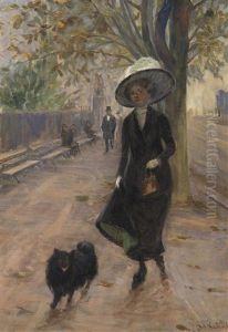 Parisian Lady With Small Dog by Karel Relink