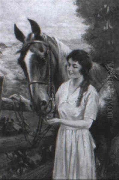 Girl Feeding Horse - view 1