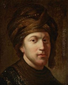 Portrait Of A Young Man Wearing A Turban by Harmenszoon van Rijn Rembrandt
