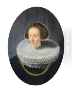 Portrait Of Petronella Buys (1610-1670), Bust-length, In A Brocaded Black Gown, Bobin Lace-trimmed Double Cartwheel Ruff And Pearled Diadem Cap by Harmenszoon van Rijn Rembrandt