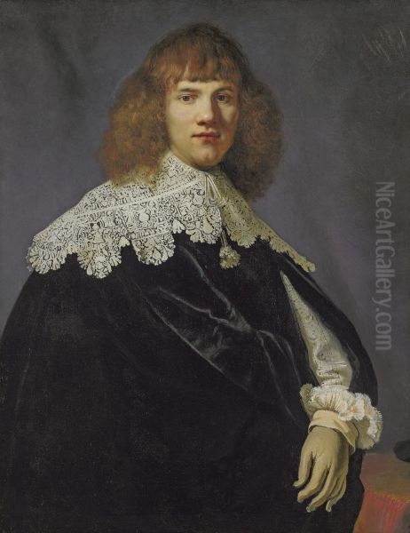 Portrait Of A Gentleman, Half-length, In A Black Velvet Cloak And White Lace Collar And Cuffs - view 1