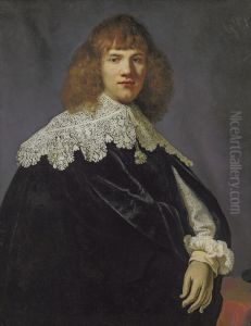 Portrait Of A Gentleman, Half-length, In A Black Velvet Cloak And White Lace Collar And Cuffs by Harmenszoon van Rijn Rembrandt
