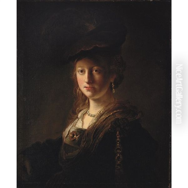 Portrait Of A Lady Wearing A Velvet Cap And Pearl Earring - view 1