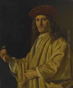 Portrait Of A Man In Yellow Dress, Holding An Apple by Harmenszoon van Rijn Rembrandt