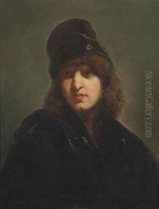 Portrait Of A Young Man, Half-length, In A Brown Hat With A Gold Button