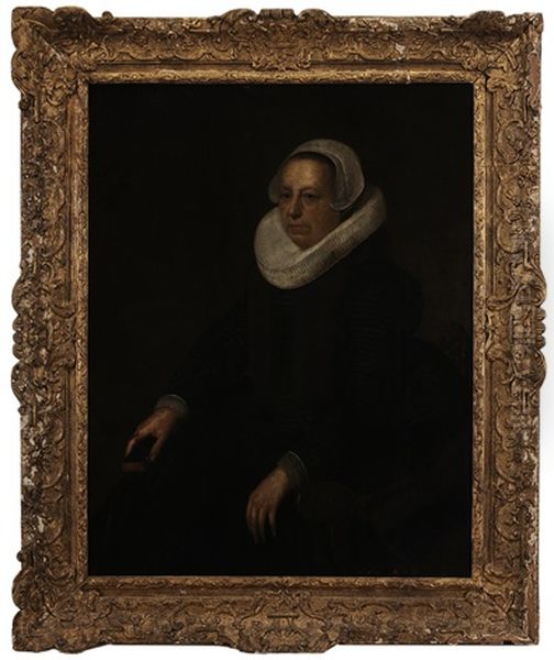 Portrait Of A Seated Lady, In Black Gown With Ruff Collar And Cap - view 1