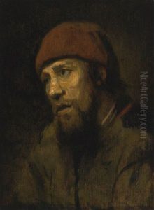 Portrait Study Of A Man With A Red Cap by Harmenszoon van Rijn Rembrandt