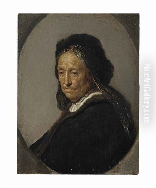 Head Of An Old Woman, Traditionally Identified As Neeltgen Willemsdr. Van Zuytbrouck (1569-1640), Rembrandt's Mother, Half-length, In A Black Costume With A Fur Hat - view 1