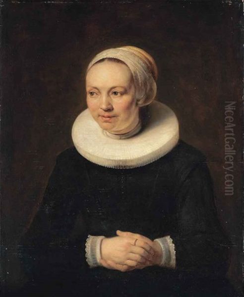 Portrait Of A Lady, Half-length, In A Black Dress, With White Ruff, Lace Cuffs And White Headdress - view 1
