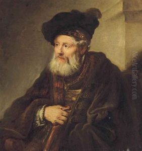 Portrait Of A Bearded Man, Bust-length, In A Fur-trimmed Coat And An Oriental Hat, Holding A Walking Stick