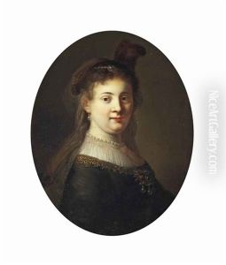 Portrait Of A Lady, Possibly Saskia Van Uylenburgh (1612-1642), Half-length, In A Bejewelled Dress And Headdress, In A Painted Oval